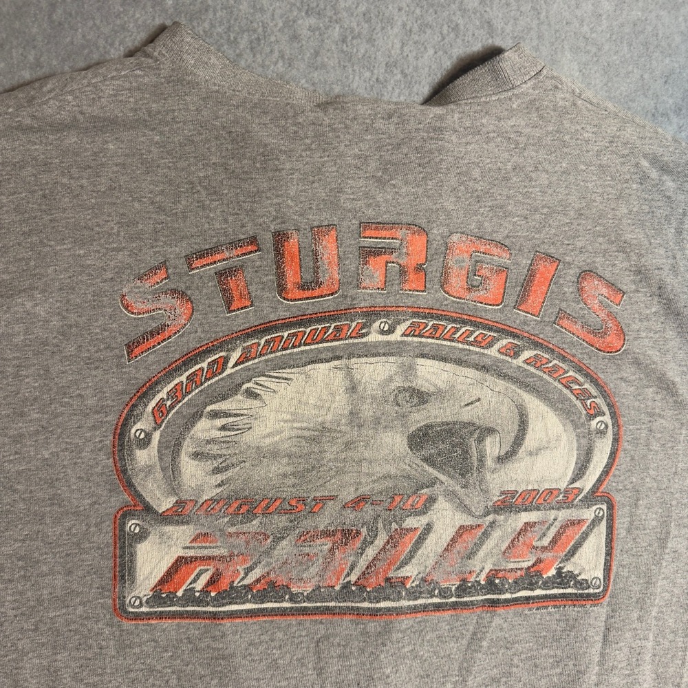 Vintage 2003 Sturgis 63rd Annual Rally Henley T-Shirt Mens XL Gray Anvil Eagle